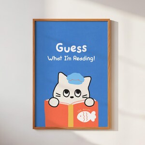 猫が本を読むプリント｜風変わりなブックヌックの壁飾り、子供部屋の装飾｜デジタルダウンロード