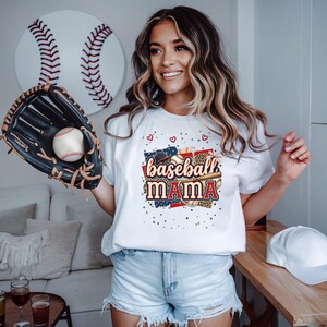 Mama Baseball Leopard Bow Tee | Rhinestone Girly Aesthetic,Cute Game Day mom Shirt,Sports Mami Graphic,mother's day Gift women
