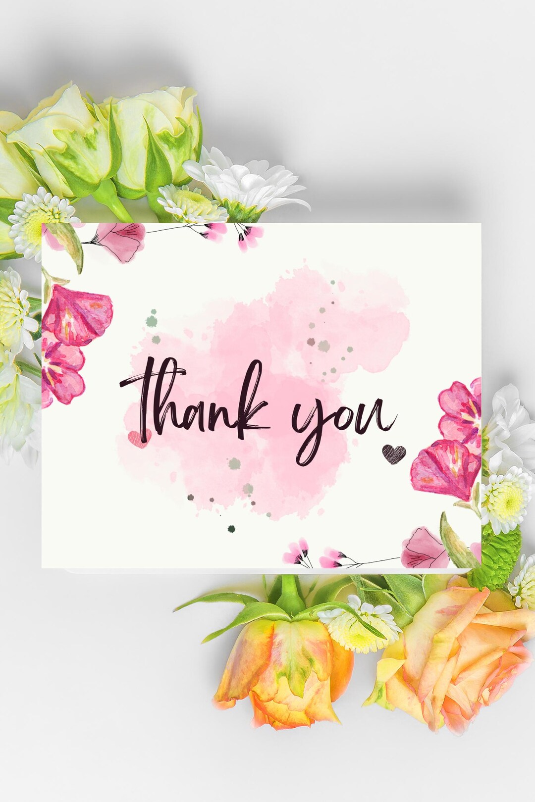 Wildflower Floral Thank You Card Template | Printable Greeting Card ...