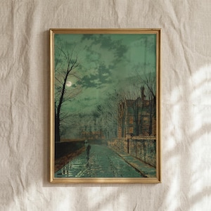 Pintura callejera nocturna sombría, arte mural de paisaje gótico, decoración arquitectónica a la luz de la luna (descarga digital) P-14