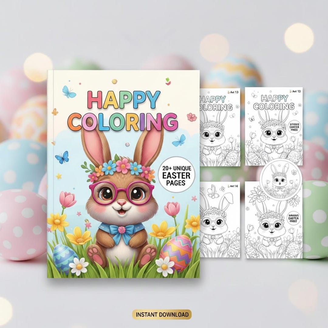 20 Unique Easter Coloring Pages for Kids, Printable Bunny Activity Book ...