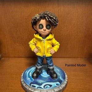 Custom Coraline Inspired 3D Printed Button Eye Doll Figurine Hand Painted