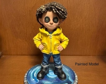 Custom Coraline Inspired 3D Printed Button Eye Doll Figurine Hand Painted