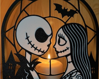 Nightmare Before Christmas Jack & Sally Inspired Candle Frame