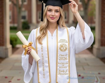 Personalized Embroidered Grad Sash, Custom Embroidered Graduation Stole, Nursing Graduation Sash, BSN Stole Graduation, Nurse Graduate Gift