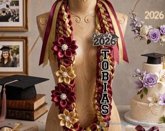 Personalized Name Senior Lei Class Of 2026 Gift, Custom Ribbon Lei, Personalized Graduation Lei 2026, Custom Name Ribbon Lei with Flowers