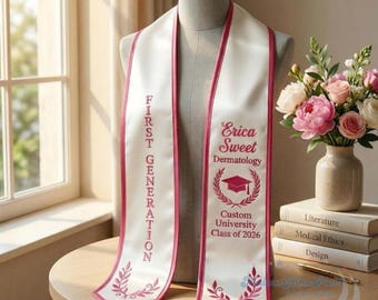 Personalized Grad Sash, Custom Embroidered Graduation Stole, First Generation Graduation Stole, College Graduate Stole, Class Of 2026 Sash