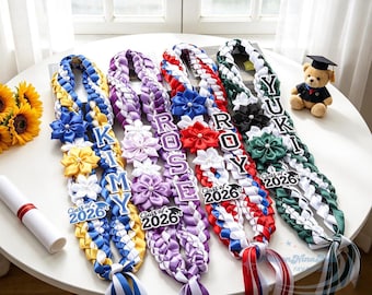 Personalized Name Senior Lei Class Of 2026 Gift, Custom Ribbon Lei, Personalized Graduation Lei 2026, Custom Name Ribbon Lei with Flowers