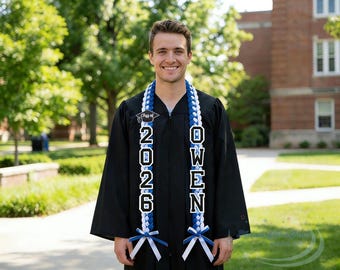 Personalized Graduation Lei with Name, Graduation Ribbon Lei 2026, Senior Graduation Gift, Gift for Graduate, Class of 2026, Satin Grad Lei
