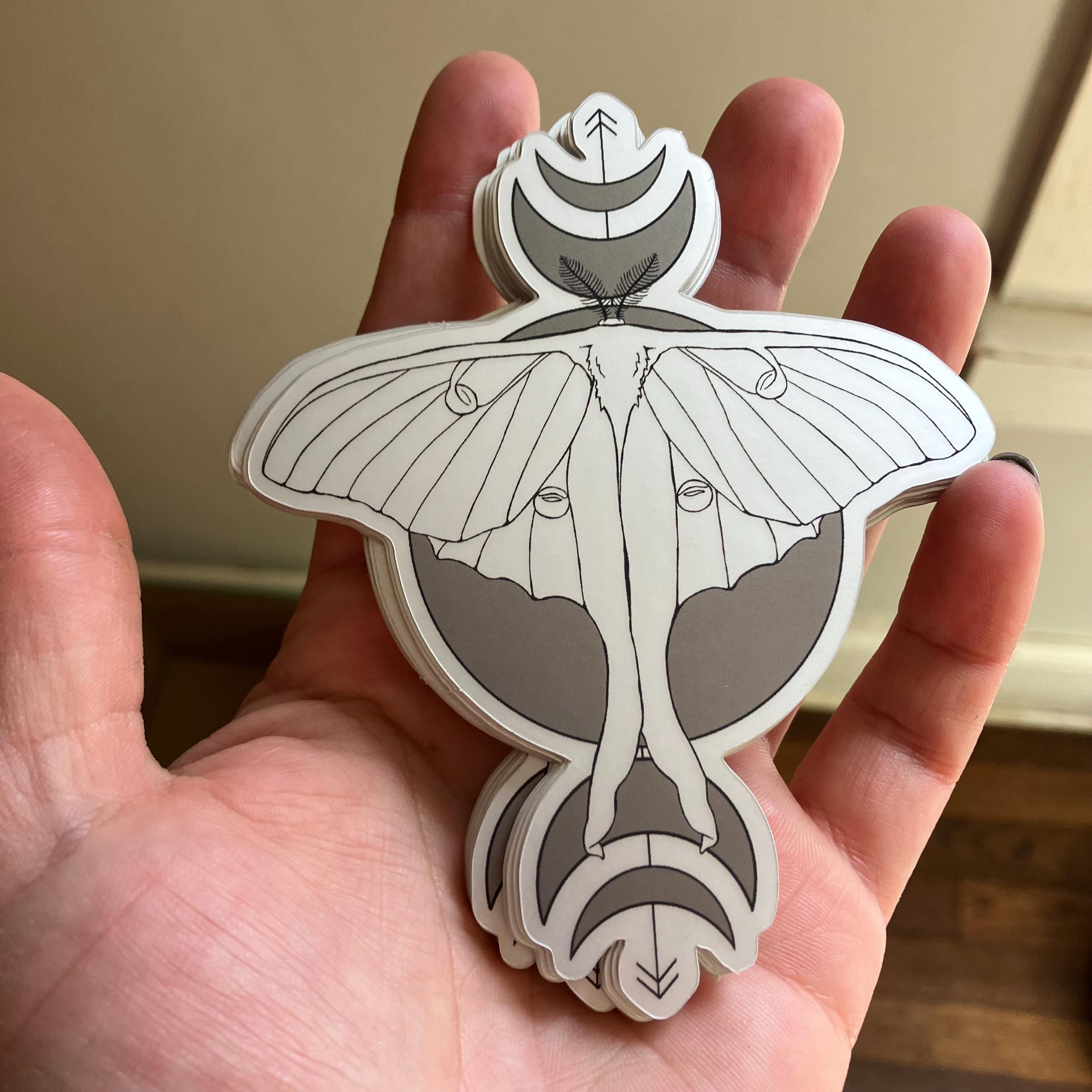 Moon Phase Luna Moth Vinyl Sticker. - Etsy
