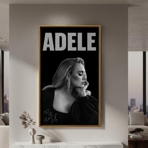 Adele Schwarz-Weiß-Leinwanddruck, Ikonenhafte Sängerin Porträt, Moderne Musik Wandkunst