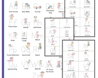 Alphabet Exercise: Poster and Cut-and-play cards | PT OT APE decor | Elementary Movement Break