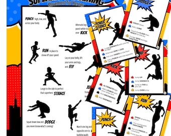 Superhero Exercise Poster and Pages | Gross Motor Activity | Pediatric OT, PT | Movement Game Break