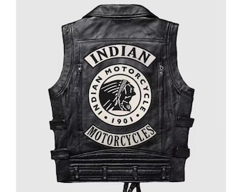 Gilet da motociclista in vera pelle di vacchetta nera da uomo indiano per donna