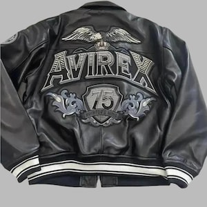 Avirex Black Real Lambskin Bomber American Flight Leather Avirex Icon Jackets for Mens