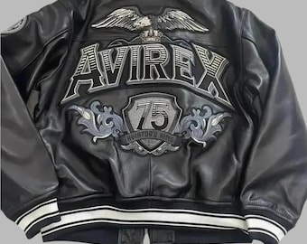 Avirex Bomber in vera pelle di agnello nera American Flight Leather Avirex Icon Jackets per uomo