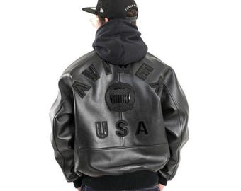 Mens Avirex Black Real Lambskin Bomber American Flight Leather Avirex Icon Jackets for Him