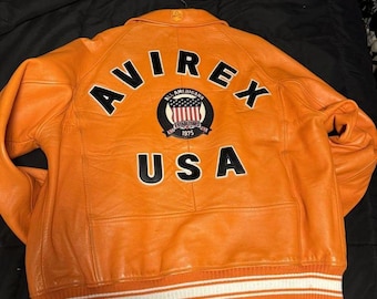 Bomber in vera pelle di agnello arancione Avirex, giacca in pelle da aviatore americano Avirex Icon, regalo per lui