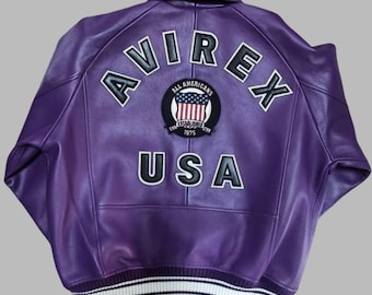 Giubbotto bomber in pelle Avirex Purple Icon da uomo - Giubbotto da motociclista in vera pelle bovina