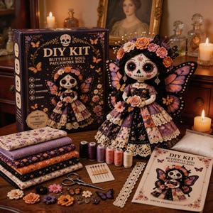 Soul Patchwork Doll DIY Craft Kit, Gothic Day of The Dead Themed Doll Making Set, Creative Holiday Art Project for Hobby Enthusiasts