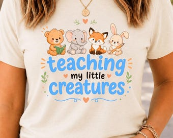 Teaching My Little Creatures PNG: Teacher Classroom Quote, Cute School Saying, Learning Theme png, Kids Education Design (Digital Download)