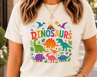 DINOSAURS PNG, Kids Dino Clipart, Retro Cute Dinosaur PNG Design, Colorful Toddler Graphic, Sublimation design (Digital Download)