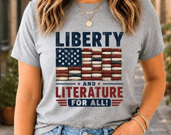 Liberty And Literature For All PNG, patriotic book lover, library flag, vintage aesthetic clipart, Sublimation Design (Digital Download)