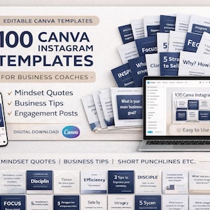 100 Instagram Post Templates for Business Coaches | Canva Social Media Bundle | Mindset Quotes|Editable Corporate Templates|Digital Download