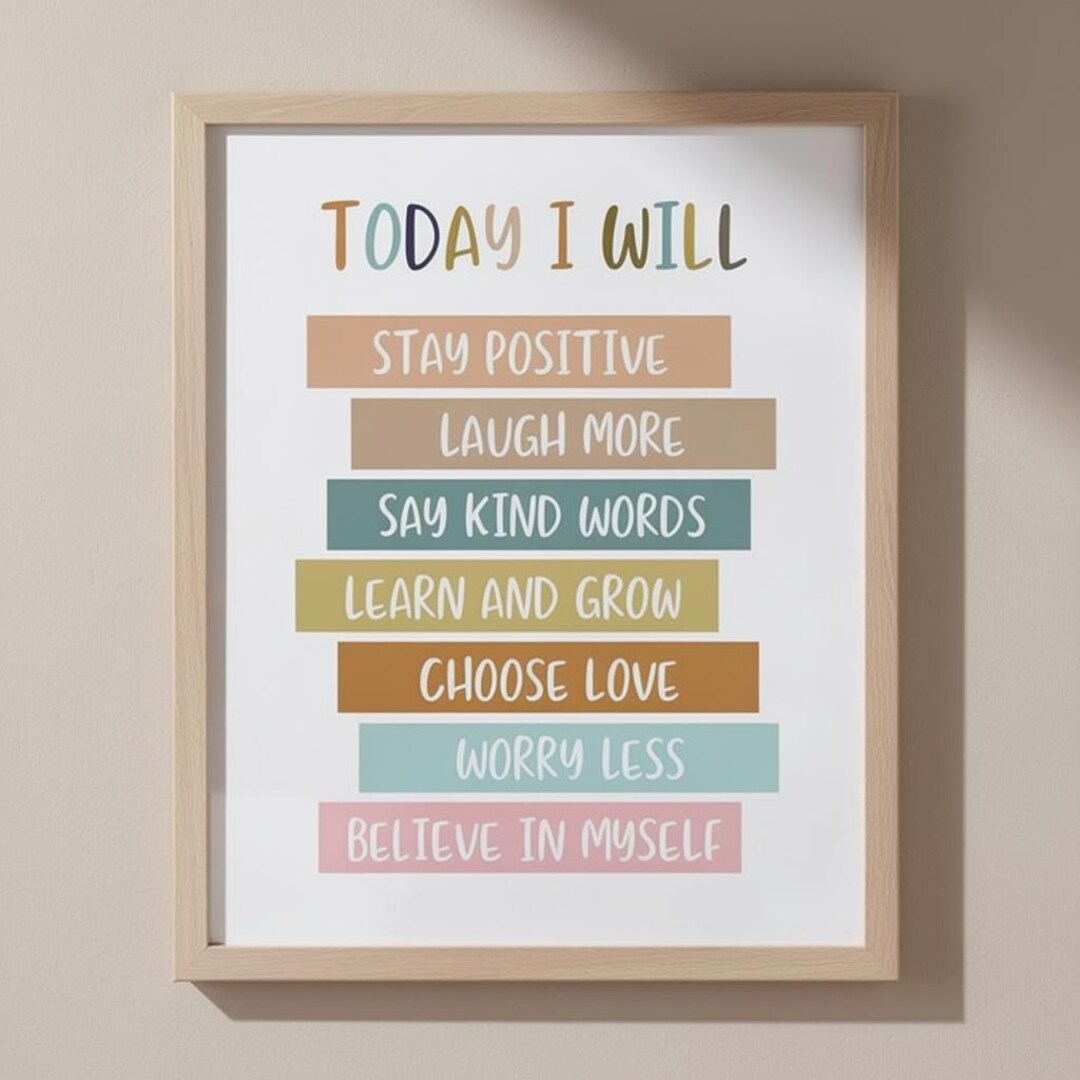 Today I Will Affirmation Print – Positive Kids Room Decor (20x20 Cm) - Etsy