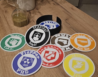 Onderzetters geïnspireerd op Zombie Perk – 3D-geprinte gamer-onderzetters – Geek gaming decoratie – Set van 8