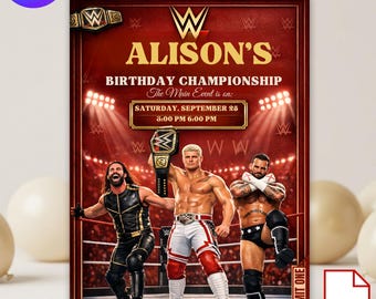 Inbjudan till brottning, Canva-mall för barn, WWE-festinbjudan, utskrivbar, direktnedladdning