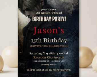Invitación de cumpleaños de Resident Evil: Fiesta de juego de terror y supervivencia zombie (Descarga digital)