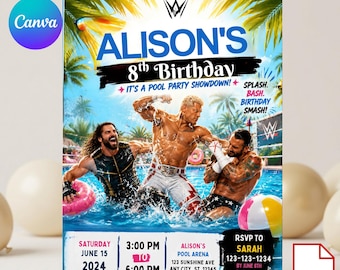 Pool Party Birthday Invitation, Canva Template, Summer Splash Invite (Digital Download)