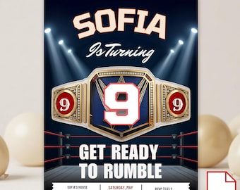 Invitación de cumpleaños de lucha libre, invitación de cumpleaños de la WWE, plantilla de Canva, invitación editable, tarjeta de descarga digital