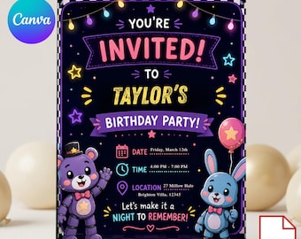 Invitación de cumpleaños de Five Nights at Freddy's: Invitación editable para fiesta infantil (descarga digital)