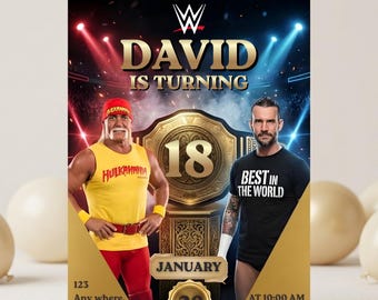 Invitación de cumpleaños con temática de lucha libre, invitación para fiesta al estilo WWE, cumpleaños para niños (descarga digital)