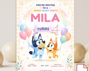 Invitación de cumpleaños de Bluey, editable en Canva para fiesta infantil (descarga digital)