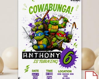 Invitación de cumpleaños de las Tortugas Ninja, invitación de cumpleaños, invitación para fiesta, tarjeta de cumpleaños, invitación de cumpleaños imprimible, descarga digital