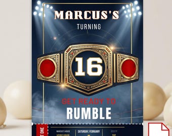 Invitación de cumpleaños de lucha libre WWE, plantilla de invitación de cumpleaños en Canva, invitación editable, tarjeta de cumpleaños de descarga digital