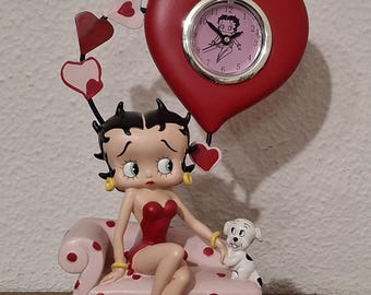 Relógio raro da Betty Boop e do Pudgy de 2007 – Relógio de cerâmica funcional – Item de colecionador retrô de desenho animado
