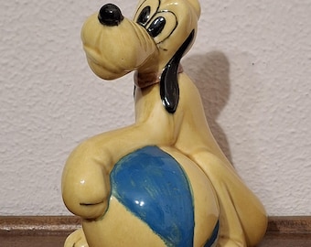 Hucha vintage de Pluto de 1963, cerámica Disney pintada a mano, coleccionable, decoración retro Disney.