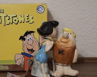 Juego de salero y pimentero de Betty y Barney de Los Picapiedra, saleros magnéticos de cerámica estilo vintage, Westland Giftware, decoración de cocina con dibujos animados