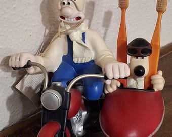 Vintage Wallace & Gromit Zahnbürsten Halter 1989 Motorrad Beiwagen | Aardman Animations Sammlerstück | Seltene Badezimmer Dekoration