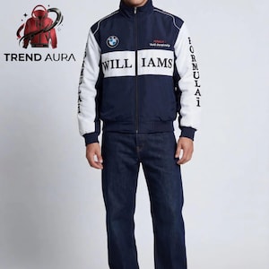 Blouson aviateur BMW Williams F1 Racing vintage, streetwear unisexe pour sport automobile de l'an 2000