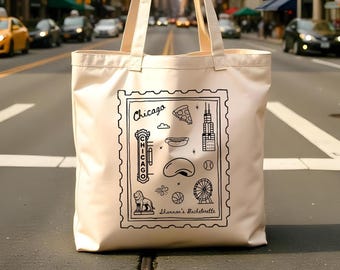 Chicago Stamp Tote Bag: Bachelorette Wedding Welcome Gift