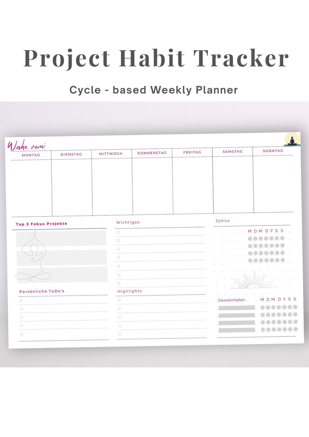 Weekly Planner With Cycle and Habit Tracker | Focus Planner With Top 3 ...