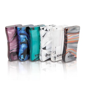 May include: Six vaping devices in a row, each with a unique design. The devices display colours such as purple, blue, teal, white, and grey. Each device has the text "RYOT" and "Patent 7771234" printed on it.