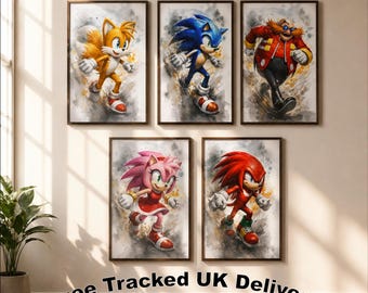 5er Set 40cmx50cmSonic The Hedgehog Wall Art Prints | Kinderzimmer Poster | Spielzimmer Wand Dekor | Matte Kunstdrucke