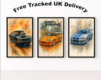 3er Set A3 Fast & Furious Wand Kunst Drucke | Kinderzimmer Poster | Spielzimmer Wand Dekor | Matte Kunstdrucke