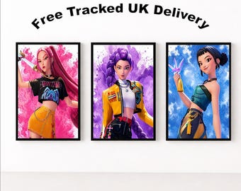 3er Set A4 K-Pop Dämonenjäger inspirierte Wand Kunst Drucke | Kinderzimmer Poster | Spielzimmer Wand Dekor | Glänzende Kunstdrucke